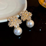 Zircon Crystal Snowflake Stud Earrings for Wedding