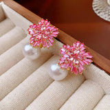 Zircon Crystal Snowflake Stud Earrings for Wedding