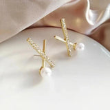 French Style Geometry Pearl Earrings Letter X Sweet Pearl Earrings