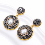 Korean Natural Freshwater Pearls Earrings with Rhinestone Inlay