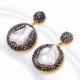 Korean Natural Freshwater Pearls Earrings with Rhinestone Inlay