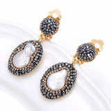 Korean Natural Freshwater Pearls Earrings with Rhinestone Inlay