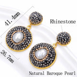 Korean Natural Freshwater Pearls Earrings with Rhinestone Inlay