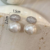 Oval Pearl Stud Earrings Geometric CZ Wedding Party Jewelry