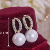 Romantic Pearl Stud Earrings for Woman Geometric Zircon Earrings Jewelry