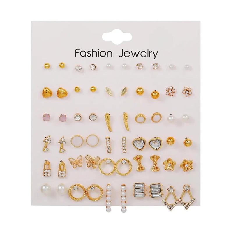 30 Pairs Sweet Heart-shaped Imitation-pearl Stud Earrings for Women