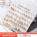 30 Pairs Sweet Heart-shaped Imitation-pearl Stud Earrings for Women