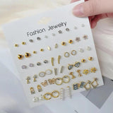30 Pairs Sweet Heart-shaped Imitation-pearl Stud Earrings for Women
