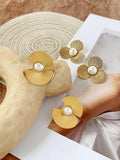 Peri'sbox Fan Shape Stud Earrings with Simulated Pearl
