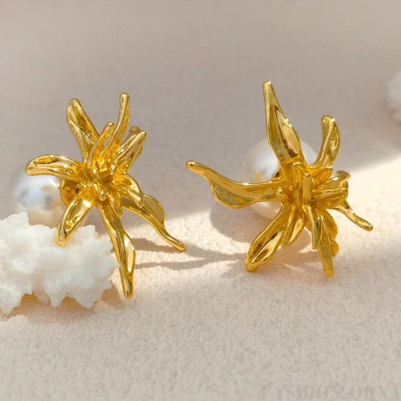 925 Silver Needle Simulated Pearl Flower Earrings for Women
