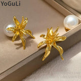925 Silver Needle Simulated Pearl Flower Earrings for Women