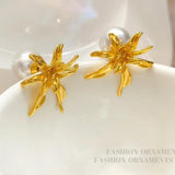 925 Silver Needle Simulated Pearl Flower Earrings for Women