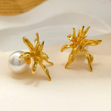 925 Silver Needle Simulated Pearl Flower Earrings for Women
