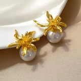 925 Silver Needle Simulated Pearl Flower Earrings for Women