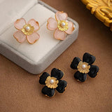 Four-leaf Clover Earrings Pearl Camellia Flowers French Style Earrings
