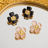 Four-leaf Clover Earrings Pearl Camellia Flowers French Style Earrings