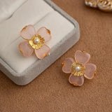 Four-leaf Clover Earrings Pearl Camellia Flowers French Style Earrings
