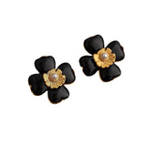 Four-leaf Clover Earrings Pearl Camellia Flowers French Style Earrings