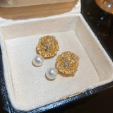 Gold Hollow Ball Double Sided Pearl Ear Studs