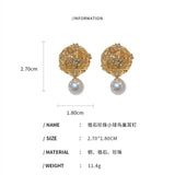 Gold Hollow Ball Double Sided Pearl Ear Studs