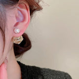 Gold Hollow Ball Double Sided Pearl Ear Studs