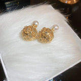 Gold Hollow Ball Double Sided Pearl Ear Studs