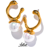 Shell Pearl Stainless Steel Golden Stud Earrings Texture Jewelry Women Gift