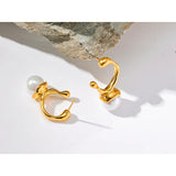 Shell Pearl Stainless Steel Golden Stud Earrings Texture Jewelry Women Gift