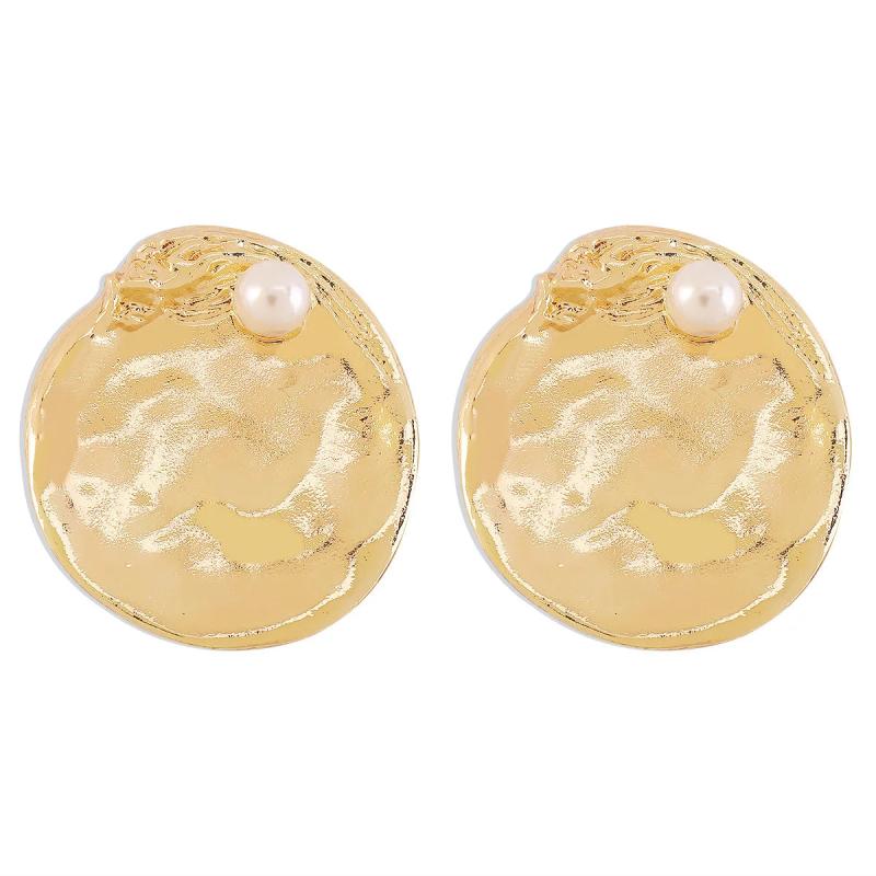 Heavy Metal Round Stud Earrings for Women Statement Punk Simulate Pearl Earrings