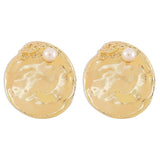 Heavy Metal Round Stud Earrings for Women Statement Punk Simulate Pearl Earrings