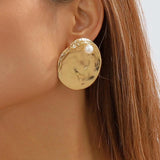 Heavy Metal Round Stud Earrings for Women Statement Punk Simulate Pearl Earrings
