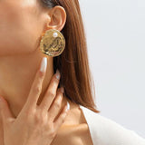 Heavy Metal Round Stud Earrings for Women Statement Punk Simulate Pearl Earrings
