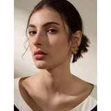 Stainless Steel Flower Fancy Stud Earrings Pearls Plant Stylish Jewelry