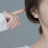 925 Silver Zircon Flower Pearl Stud Earrings for Women Wedding Gift