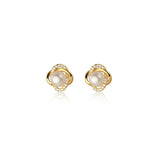 925 Silver Zircon Flower Pearl Stud Earrings for Women Wedding Gift