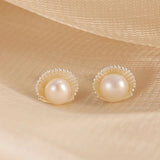 Trustdavis 925 Silver Pearl Shells Stud Earrings DS4327