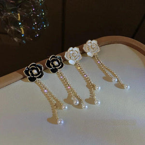 Vintage Camellia Pearl Crystal Earrings for Women