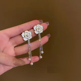 Vintage Camellia Pearl Crystal Earrings for Women
