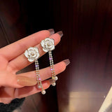 Vintage Camellia Pearl Crystal Earrings for Women
