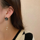 Vintage Camellia Pearl Crystal Earrings for Women
