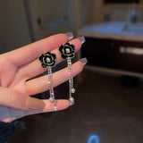 Vintage Camellia Pearl Crystal Earrings for Women
