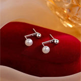 925 Silver Beads Pearl Hanging Earrings for Women Girl