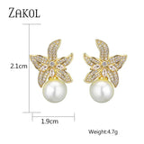 Flower Pearl Earrings CZ Stone Wedding Jewelry