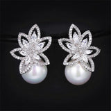 Flower Simulated Pearl Stud Earrings For Women Engagement Wedding