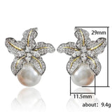 Flower Simulated Pearl Stud Earrings For Women Engagement Wedding