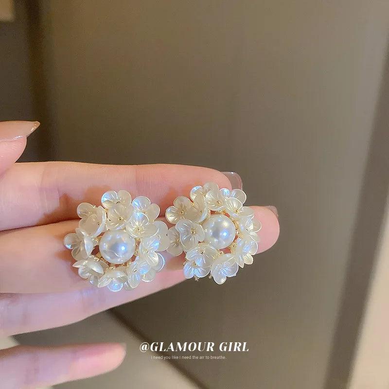 Pearl Flower Earrings Versatile Female Jewelry