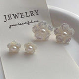 Minar Shell Flower Stud Earrings 14K Real Plated Brass Freshwater Pearl