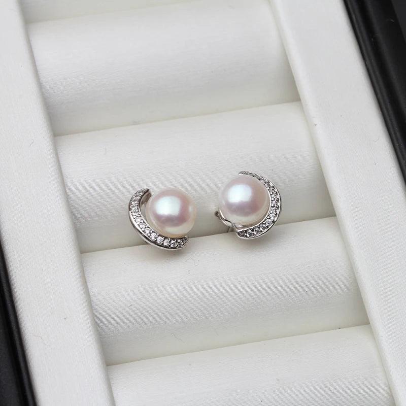 925 Sterling Silver Ear Pin Natural Pearl Earrings For Women