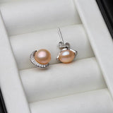 925 Sterling Silver Ear Pin Natural Pearl Earrings For Women