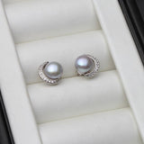 925 Sterling Silver Ear Pin Natural Pearl Earrings For Women